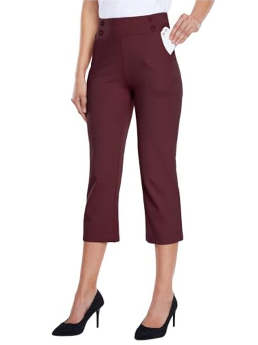 Women's Dress Yoga Capri Stretch Business Work Straight Leg Office Pants 21